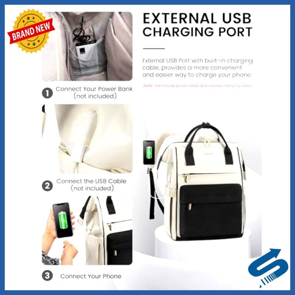 Large 17-Inch Laptop Backpack with USB Port, Waterproof Nylon Work Bag - Picture 5 of 6